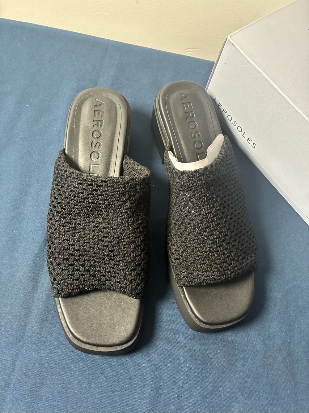 AEROSOLES Black Knit Slip-On Mules